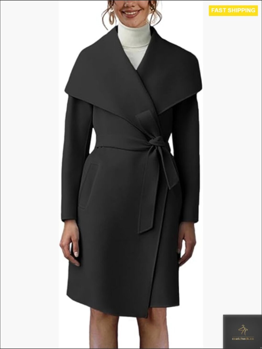 Modern Trench Coat Lapel Collar Long Jacket Open Front Belted Overcoat Chic